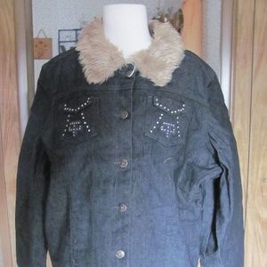 HIP JEANS  LADIES BLACK FAUX FUR LINED JEAN JACKET